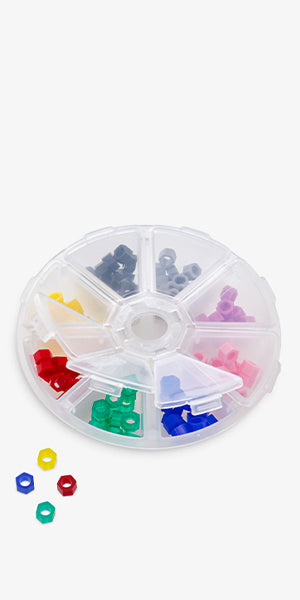 SILICONE RINGS, EXAGONAL BOX, 8 COLOURS